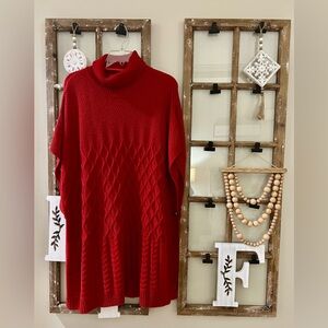 Lane Bryant Red Cable-Knit Turtleneck Sweater Tunic